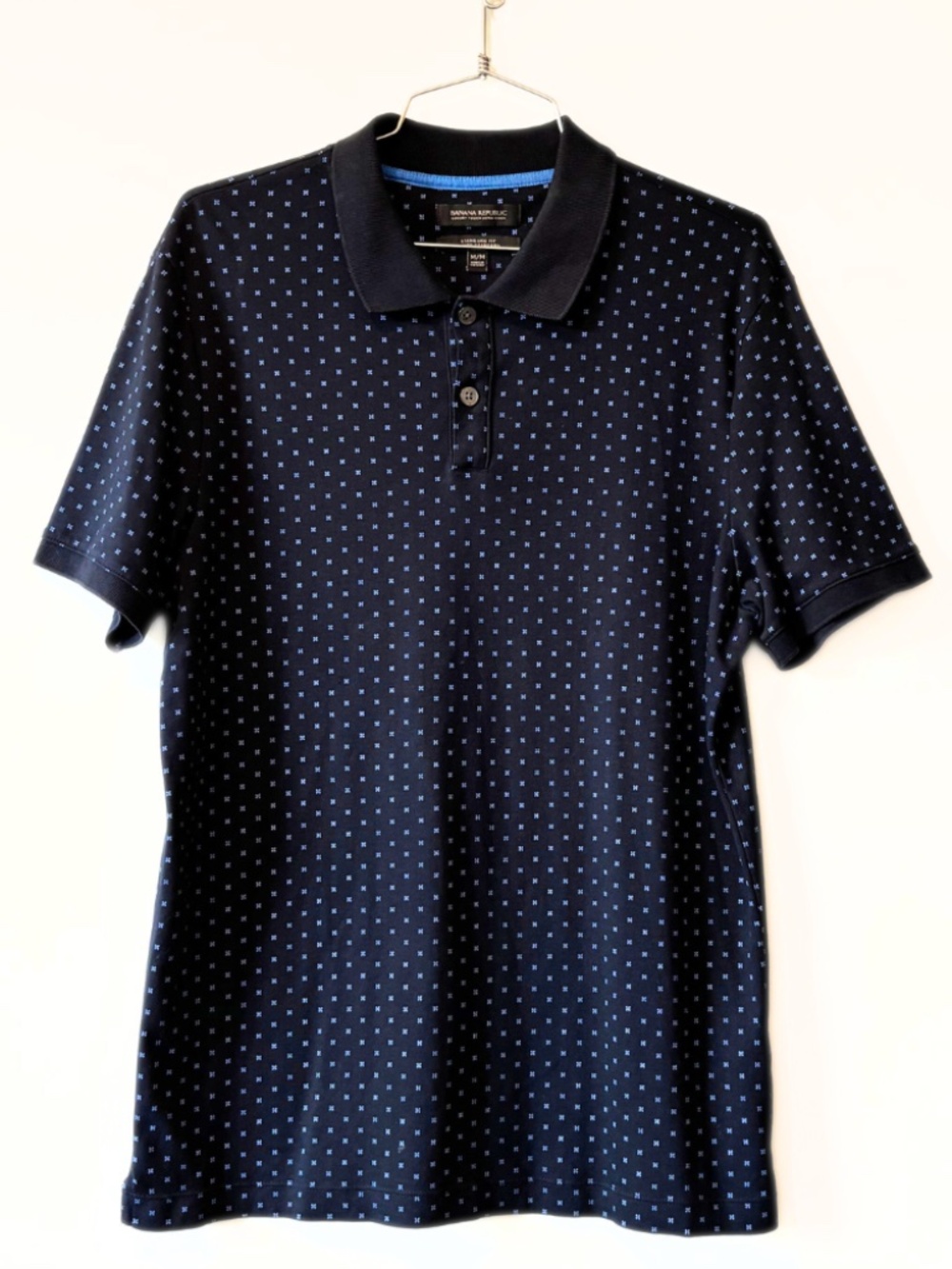 Banana Republic Luxury Touch Polo Navy Print Standard Fit Size M
